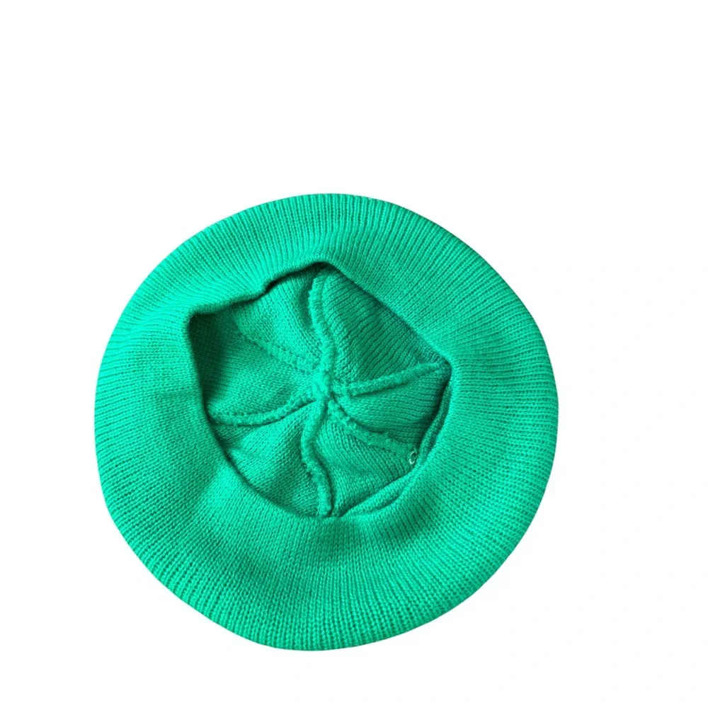 Vtg Erin Go Bragh‎ Knit Beret Hat Green White Shamrock Irish St Patricks Day Hat